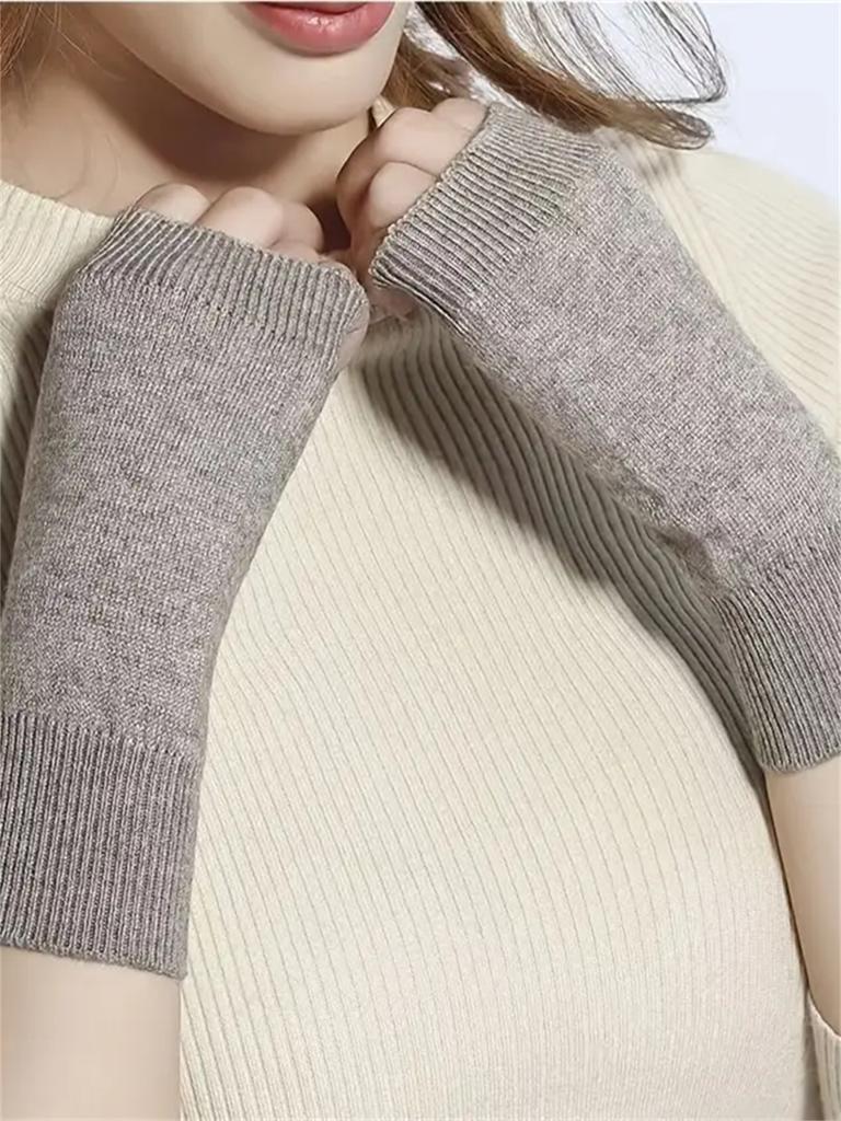 Women'S Cashmere Wool Fingerless Gloves - Stretchy Warm Winter Gloves, Soft Beige/Neutral Tones, Hand Washable Cold Weather Glov