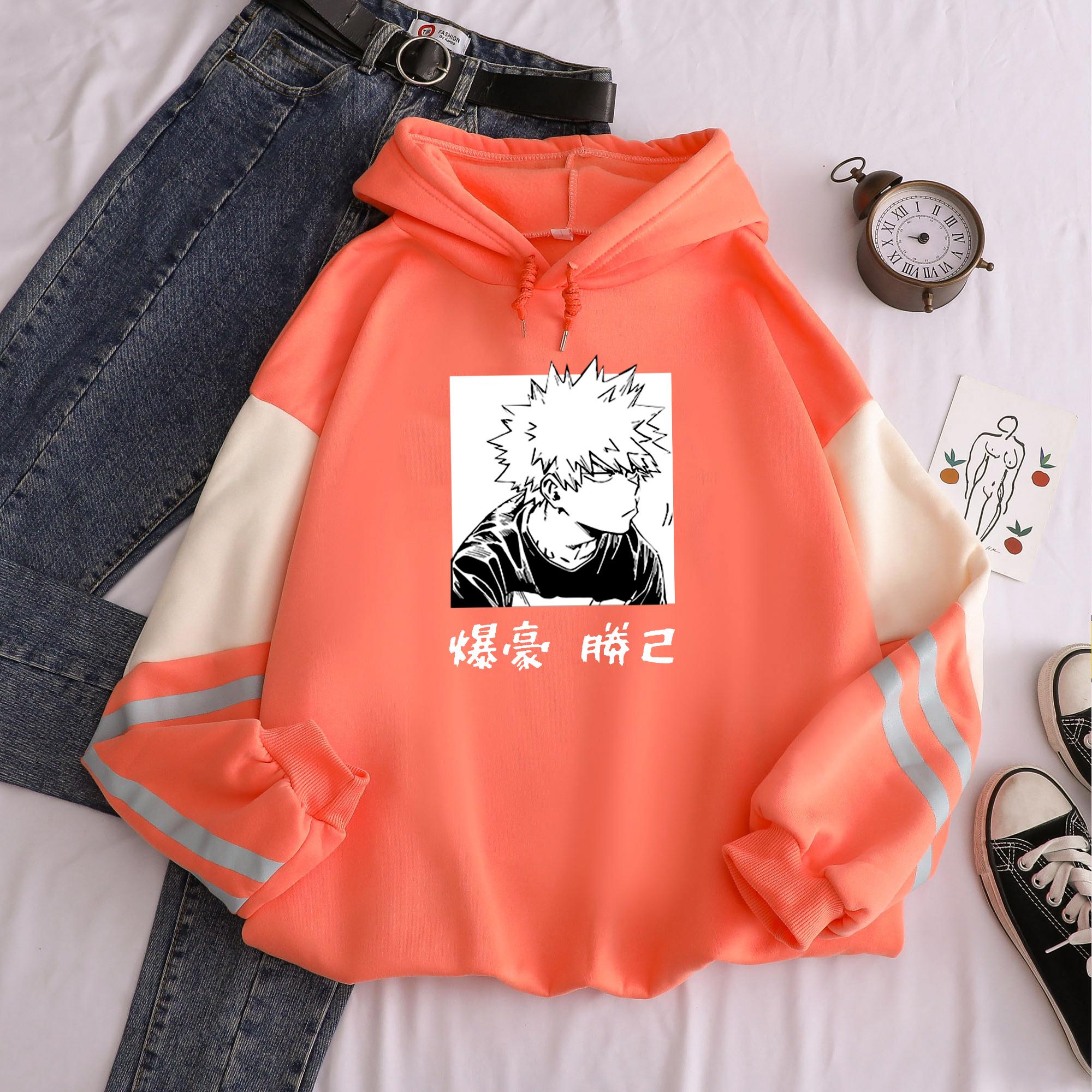 

Аніме My Hero Academia Katsuki Bakugo Printed Hooded Чоловіки Жінки Лоскутні толстовки Великий розмір Streetwear Harajuku Чоловічий світшот 4XL помаранчевий
