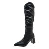 Fashion Boots for Woman Pointed Pleated Thigh High Boots Women Autumn Winter Chunky Heeled Shoes Solid Sexy Stacked Long Knee High Boots