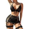 European and American bras, erotic underwear, women's sexy lace three-point hollow sexy pajamas