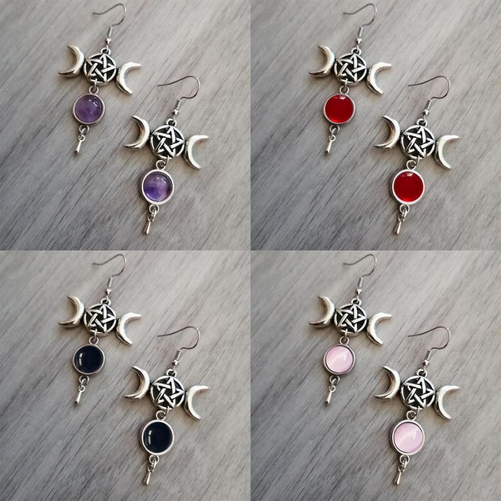 Natural Moon Long Chain Drop Earrings With Geometric Alloy Design For Fashionable Women