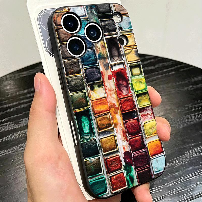 Watercolors Set Paint Palette Soft Phone Case for iPhone 16 16E 17 Air 15 Pro Max 14 Plus 13 Mini 11 12 7 Black Cover Back Shell