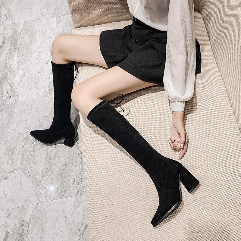 Women's Knee-High Pointed Toe Boots, 2024 Autumn/Winter, Thick High Heels, Small Sizes Available.