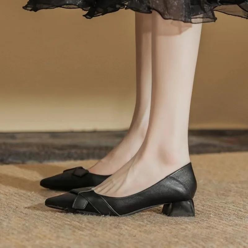 Woman Pumps Square Heels With Bow Medium Shoes For Women Summer Korean Style On Promotion Offer Hot Trendy And Low Price