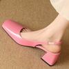 Elegant Slingback Sandals Women Summer Shoes Pink Black Nude Medium Heels Pumps Close Toe Office Party Shoe Female Large Size 45