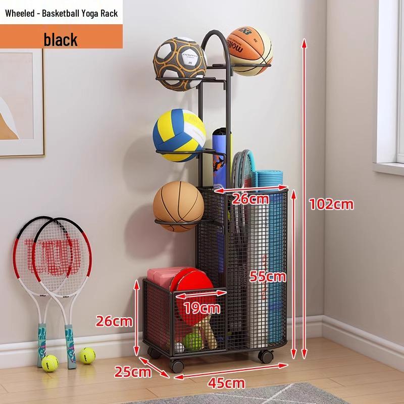 Estante de Chão para Armazenamento de Basquete e Prateleira de Brinquedos para Equipamentos Esportivos e Tapetes de Yoga
