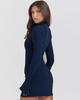 Women Elegant Dark Blue Mini Dress Autumn Pocket Long Sleeve Bodycon Dresses Lady Chic Party Club Robe