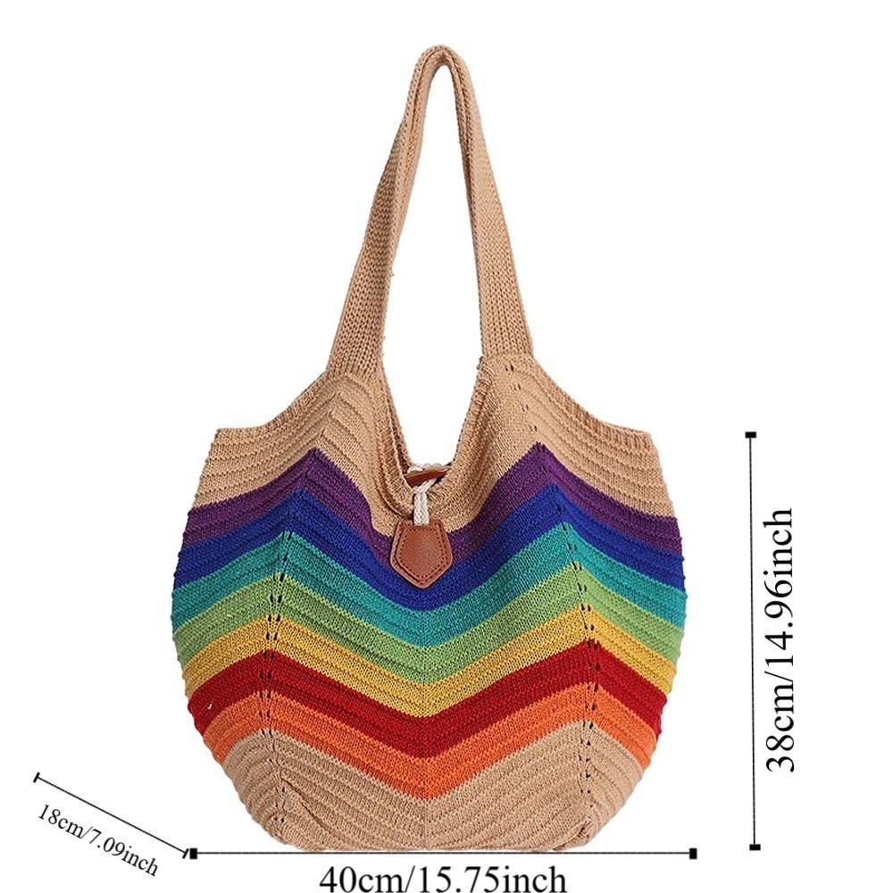 Breathable Crochet Shoulder Bag Large Capacity Seaside Vacation Handbag Knitted Tote Bag  Female