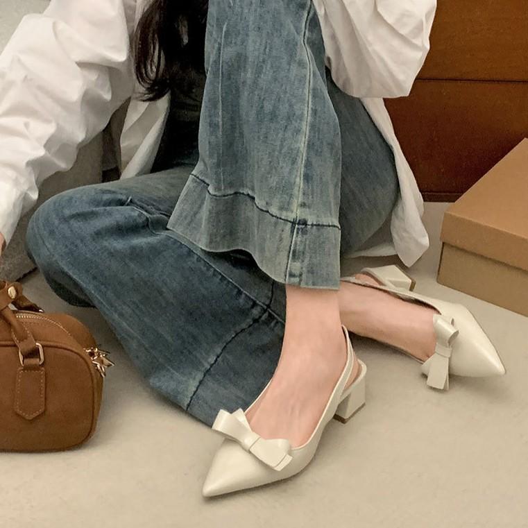 Fairy bag head thick heel pointed sandals women's skirt high-end fairy