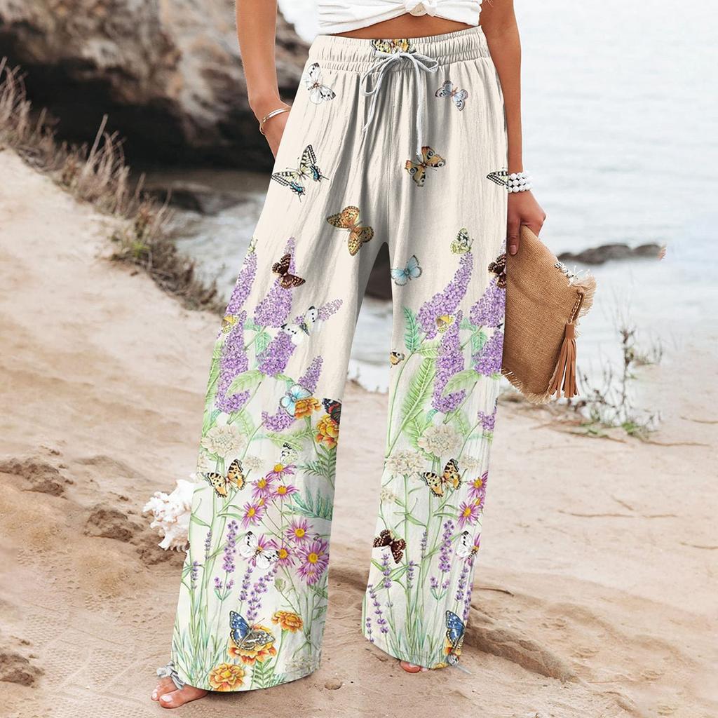 Women's Pant Casual Loose High Waist Cotton Linen Wide Leg Long Pants With Pockets