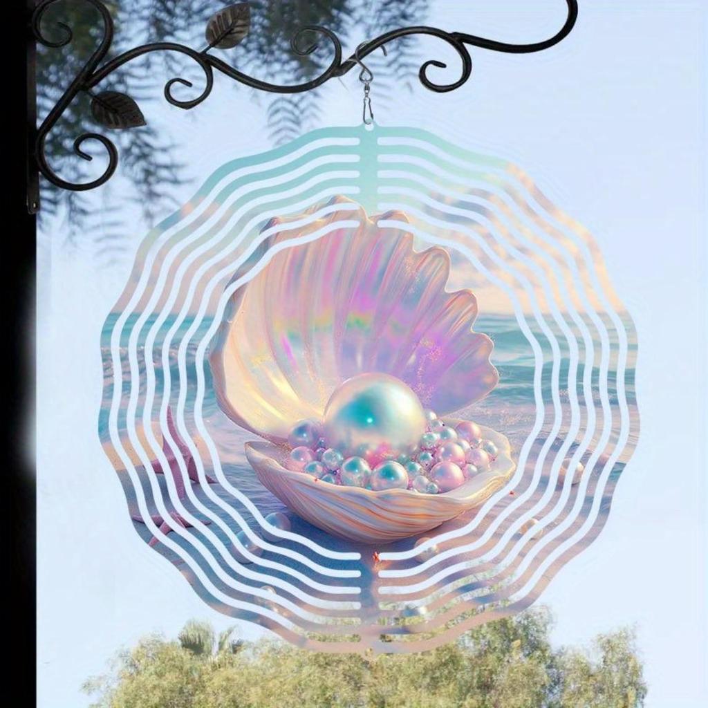 Muschel Perle 2D Mandala Windspiel Metall Rotierende Kunst für Innen Außen Heimdekoration Thanksgiving Weihnachtsgeschenk Küstenstil