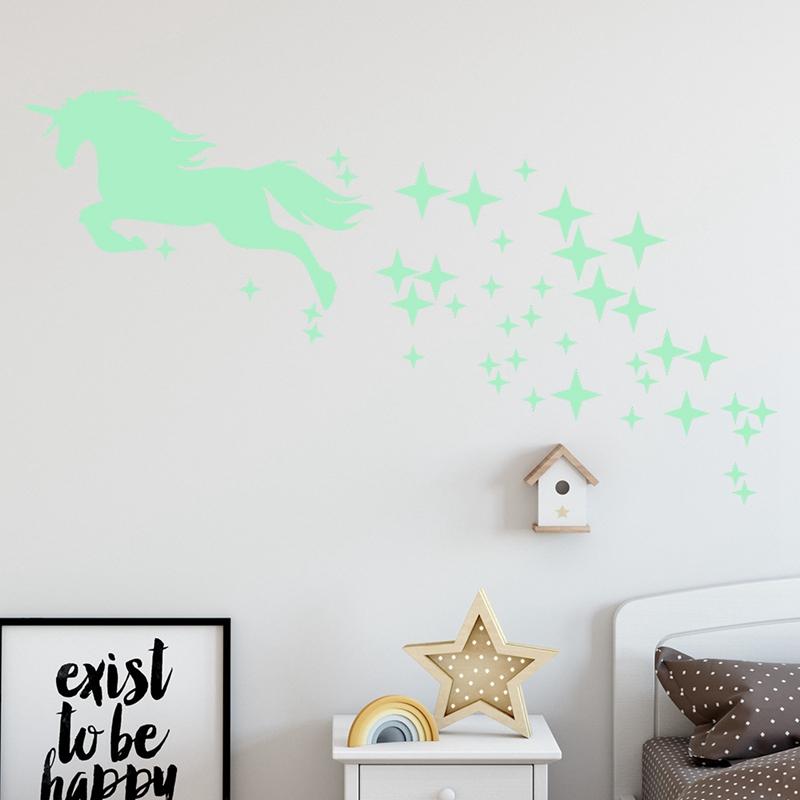Glow in the Dark Unicorn Star Wall Sticker Luminous Ceiling Wall DIY Decal Kids Unicorn Birthday Party Gift Home Room Decoration