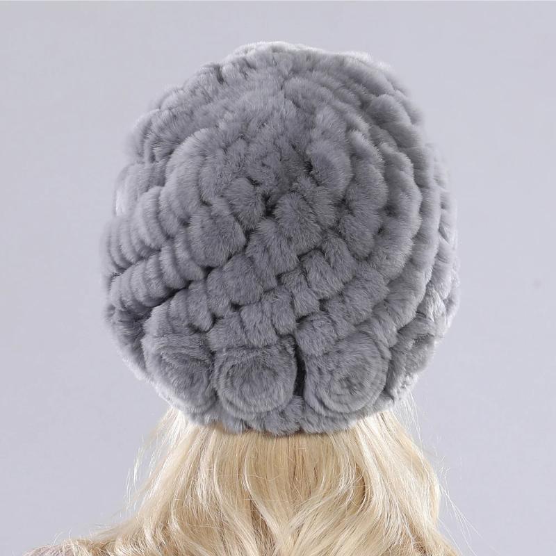 Hot Sell Women Winter Knitted Real Rex Rabbit Fur Hat Fluffy Natural Rex Rabbit Fur Cap Lady Good Elastic Genuine Fur Hats