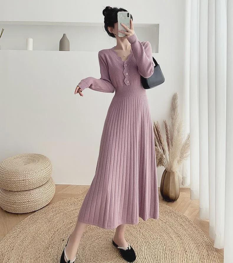 Spring & Autumn 2024 Slim Fit Knitted Midi Sweater Dress