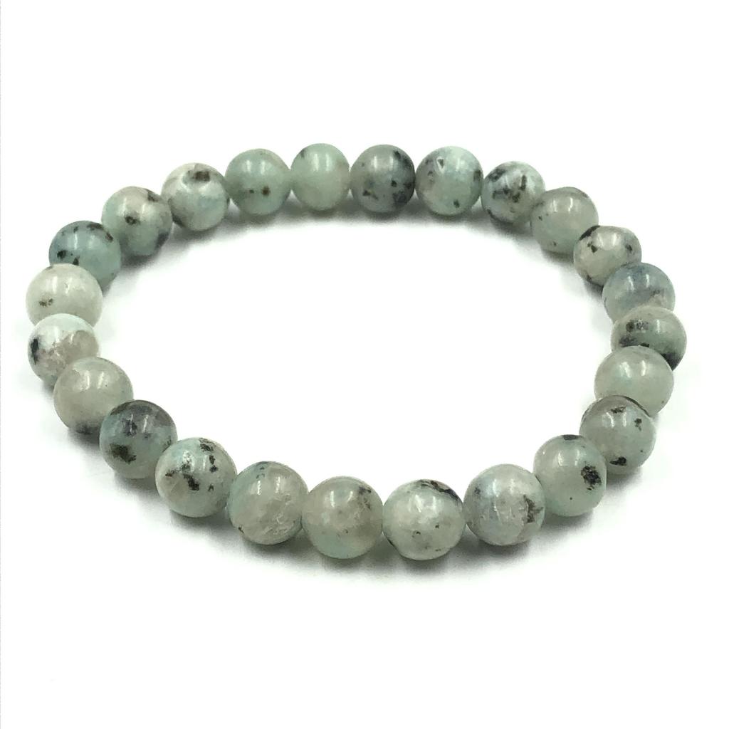 8mm Natural Kiwi Stone Gemstone Round Beads Unisex Stretchable Bracelet 7.5" For Good-Luck RBB-39