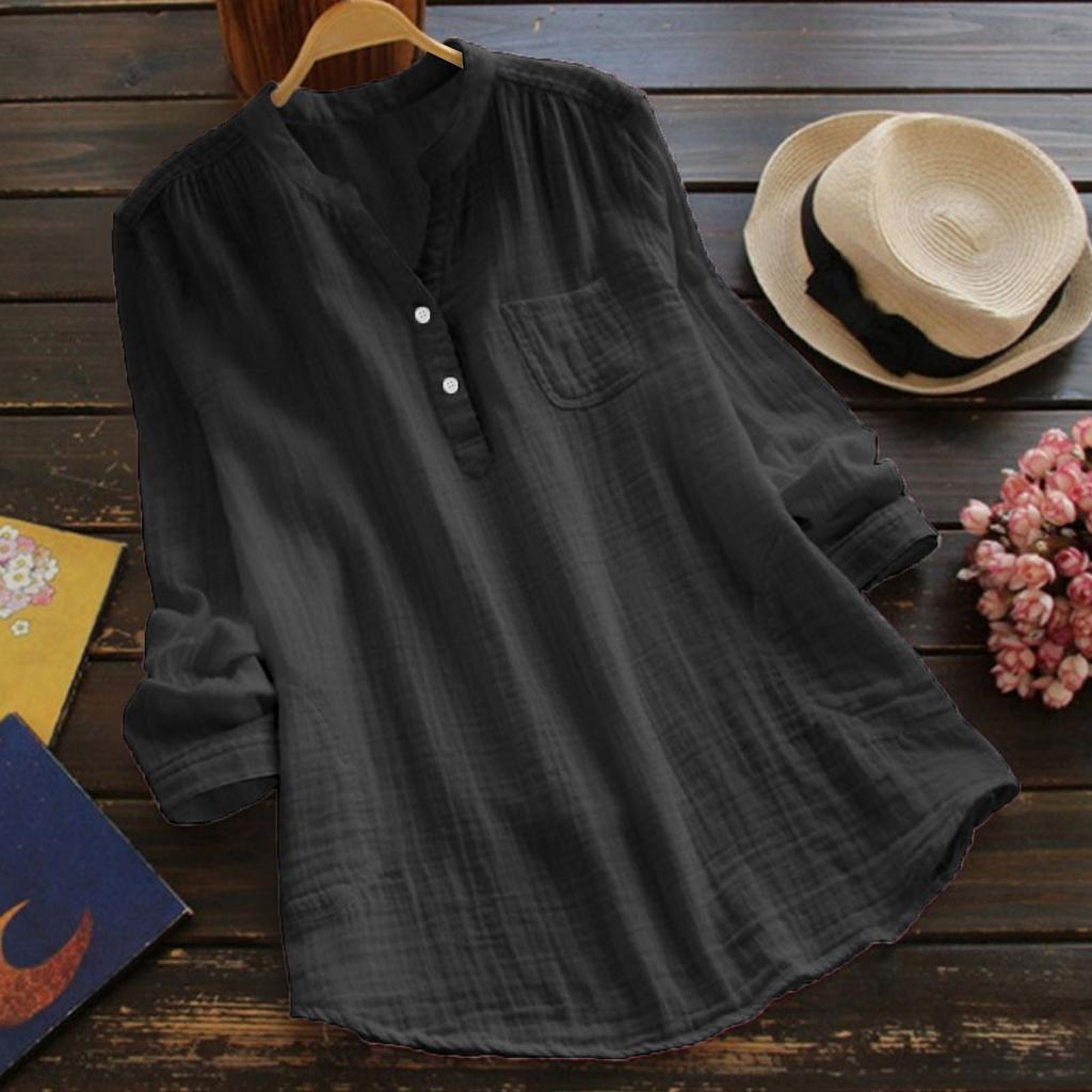 Women's Multi-Color Gauze Blouse Loose Henley Neck 3/4 Sleeve Casual Shirt