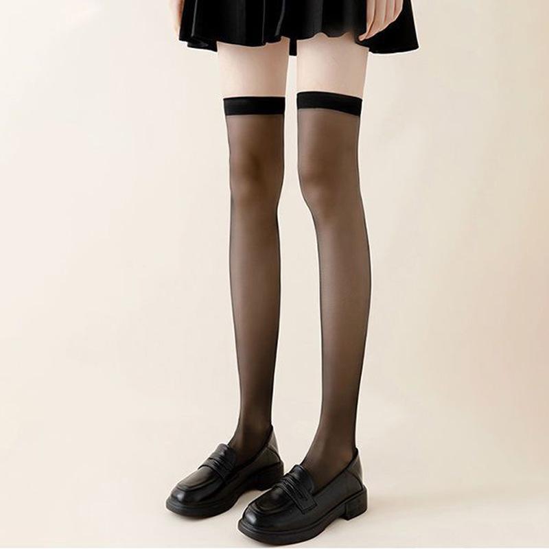 Summer Black Sexy Thin Thigh-High Stockings – High Transparency Over-the-Knee Silk Socks