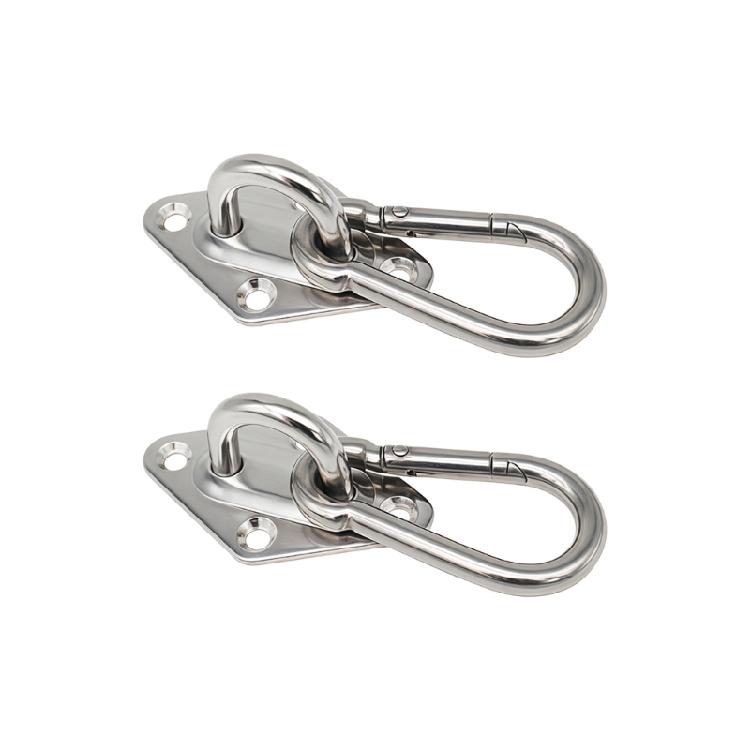 Marine Mounting Hook Plate Set with Stainless Steel Pad Eye Base and Snap Hook, 2 Pack for Hanging Installations
