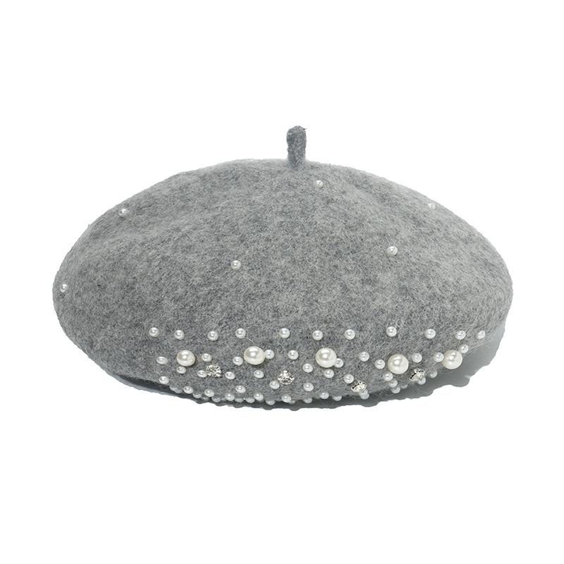 Women Fashion Wool Beret Custom Elegant Girls Beret with Pearl Rivets Wool Beret for Lady
