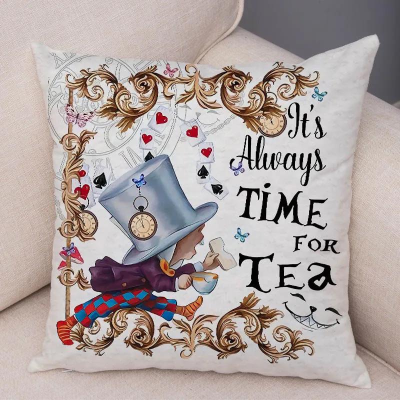 Alice In Wonderland Cushion Cover Cute Rabbit Cat Printed Sofa Pillow Vintage Home Decorative Pillow Case for Children Room