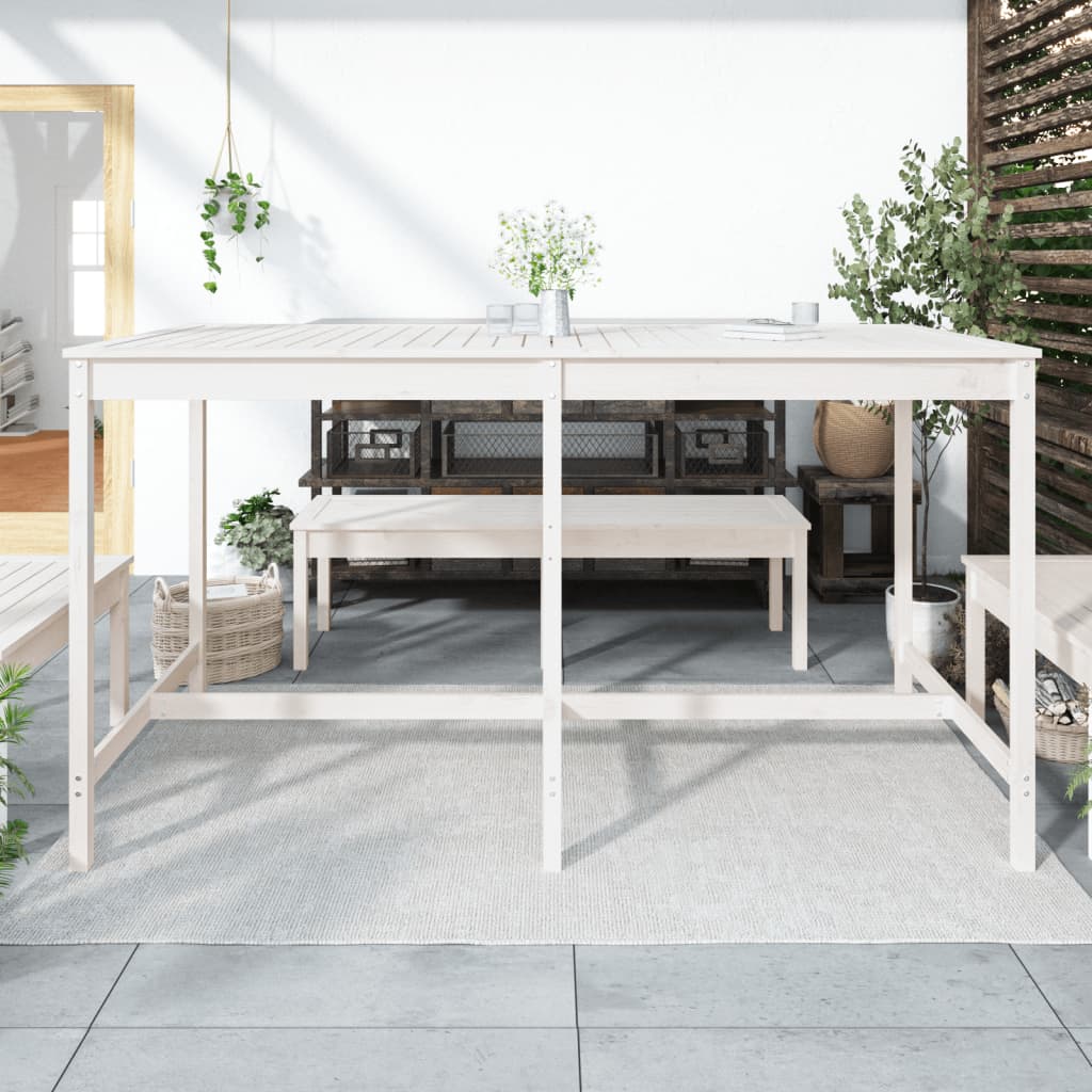 Garden Table White 203.5 x 90 x 110 cm Solid Pine Wood