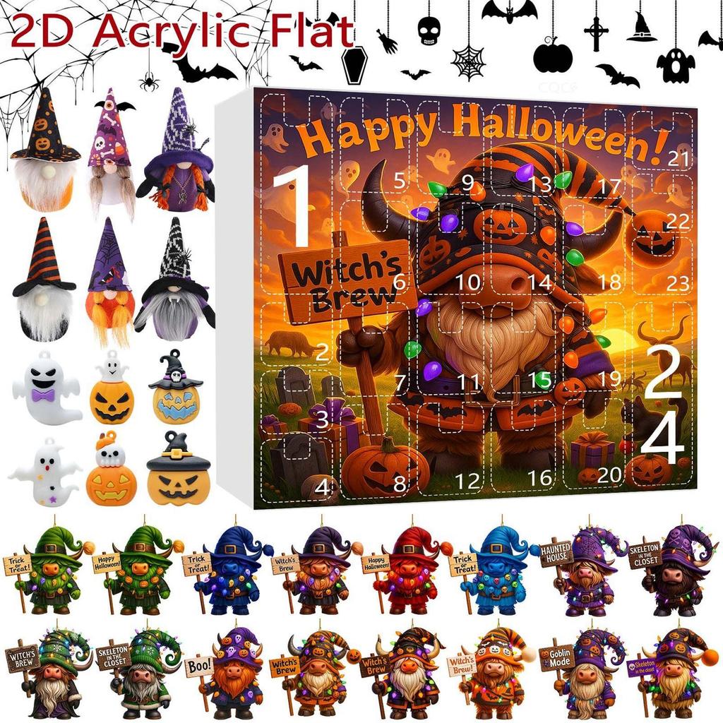 2026 Halloween Count Down Calendar 24-Day Halloween Countdown Calendar Gnome Doll Collectible 3D Resin 2D Acrylic Ornament For