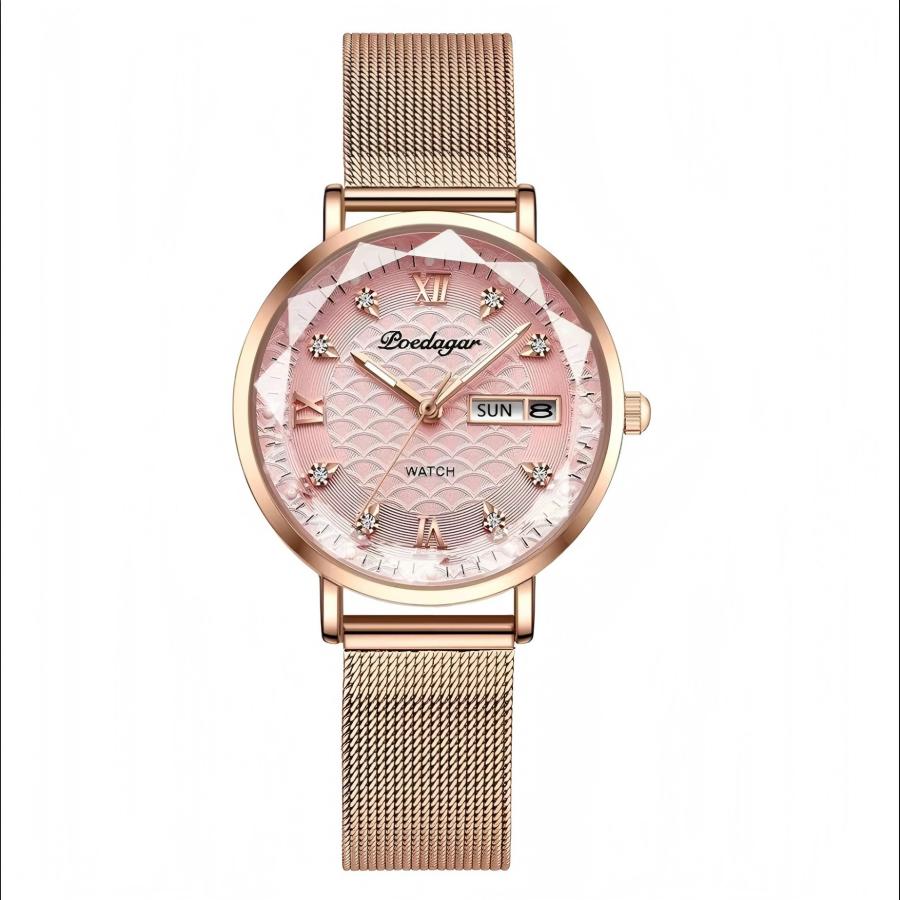 POEDAGAR Top Elegant Women's Watches Stainless Steel Date Week Woman Watch Waterproof Luminous Fashion Ladies Watch Quartz Reloj