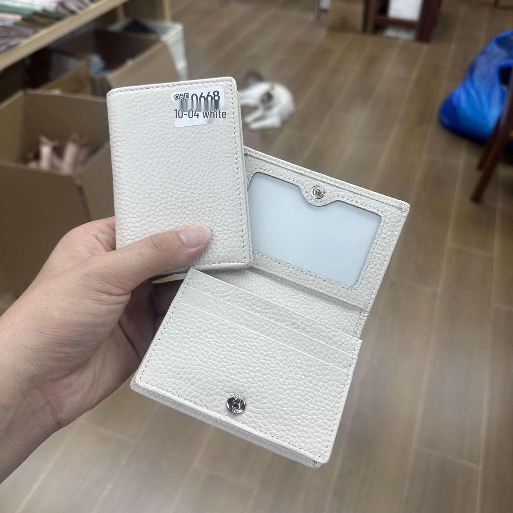 Premium Leather Card Holder: Unisex Cowhide Business Case with Mirror Window, Snap Closure & Coin Purse.