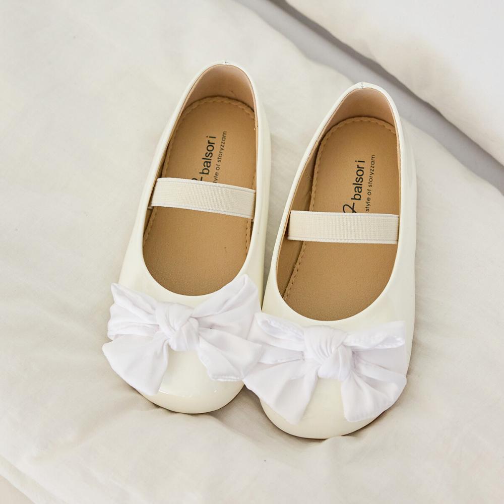[Babyzzam] Girl's Bubble Ribbon Flats, White [BB464-10001]