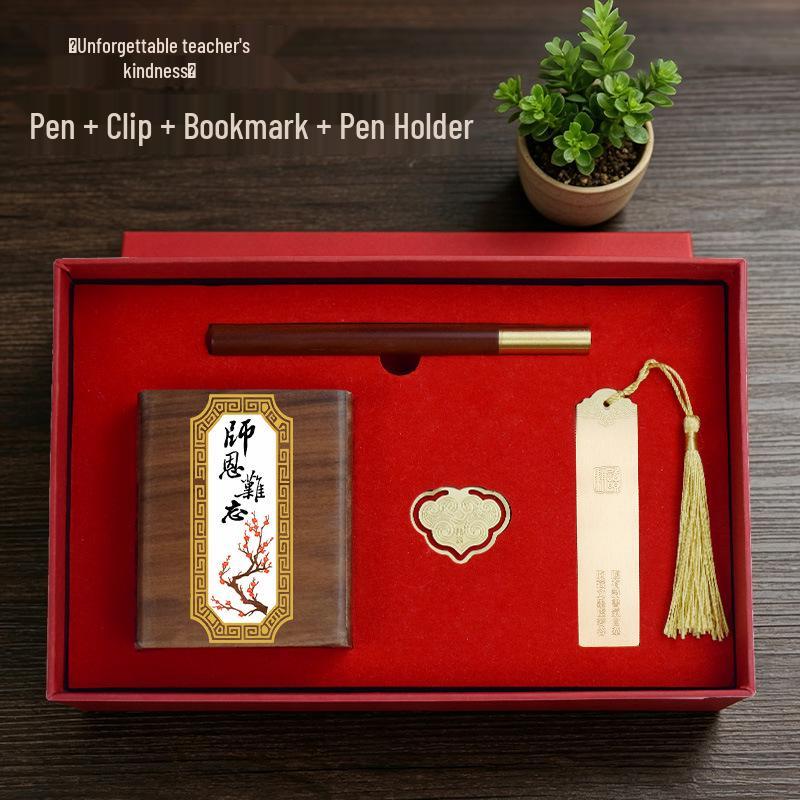 Chinese Solid Wood Pen Holder: Premium Desktop Ornament & Corporate Gift In Elegant Gift Box