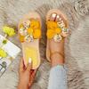 Women'S Floral Decor Flat Flip Flops - Casual Open-Toe Comfort Slides, White with Yellow Centers, EVA Sole, Summer Beach Wear, Casual Footwear