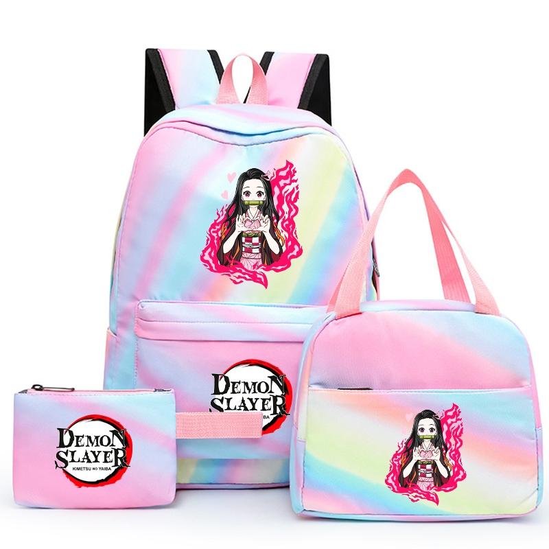 3ks/set Anime Demon Slayer Batoh pro dívky Chlapci Back To School Bag with Lunch Bag Student Bookbag Muži Ženy Cestovní taška Mochil