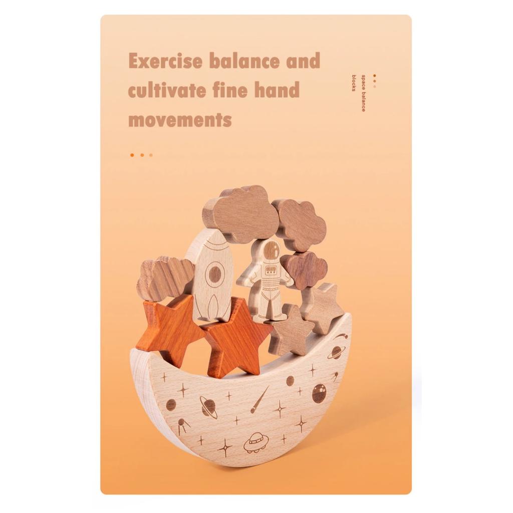 Montessori Toys Wooden Balance Boat Blocks Stacking Tower Games Space Moon Balance Blocks Fine Motor Skill Early Education Toys