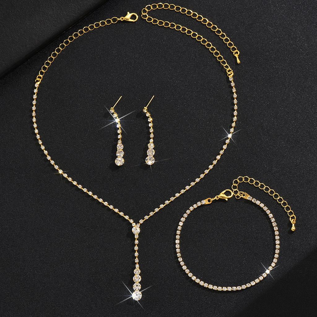 Simple Bridal Jewelry Set, Decoration, Light Luxury Zircon Necklace, Earrings, Bracelet Set, Multi-Color Selection