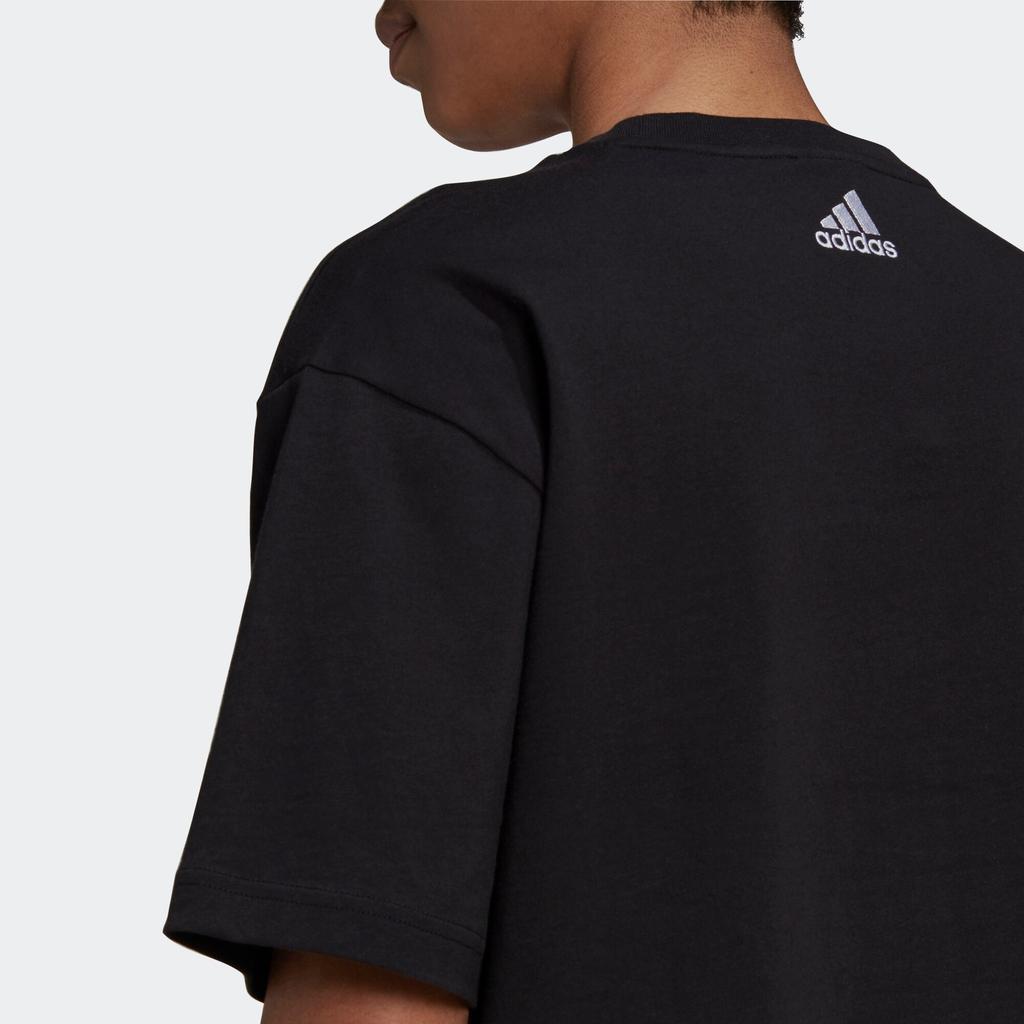 Adidas Big Logo Print Cropped Sport T-Shirt Women Tops Black HB5101