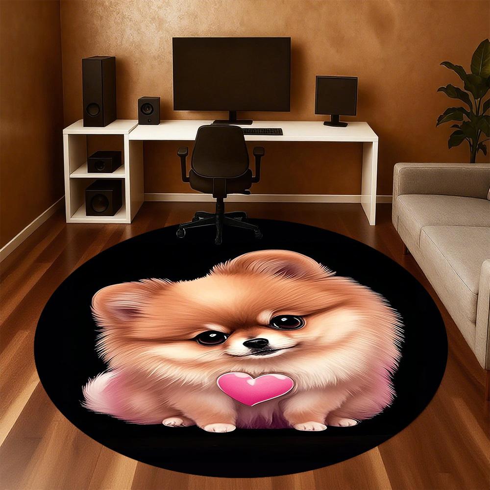 1 szt. Szpic miniaturowy Ser Uroczy Okrągły Mata na krzesło Dywanik - Antypoślizgowa Mata podłogowa do biura, sypialni, wystroju domu Prezent świąteczny c0528107