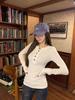 Women's Korean Style Henry Collar Button Long Sleeve Slim Fit T-shirt - Autumn/Winter Waist Cinched Sweet Spicy Girl Top