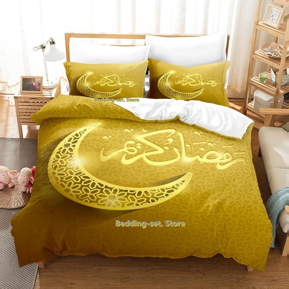 Ramadan-Bettwäscheset, Einzel-, Zwillings-, Voll-, Queen- und King-Size-Bettset, für Schlafzimmer für Erwachsene und Kinder, Bettbezug-Set, 3D-Druck, Anime-Bettlaken-Set