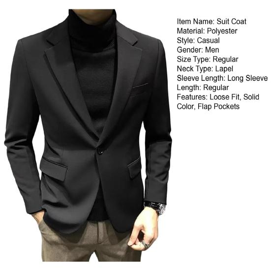 Herren Anzugjacke Revers Langarm Klappentaschen Lässige formelle Anzugjacke Einfarbig Einknopf Business Arbeitsoberbekleidung