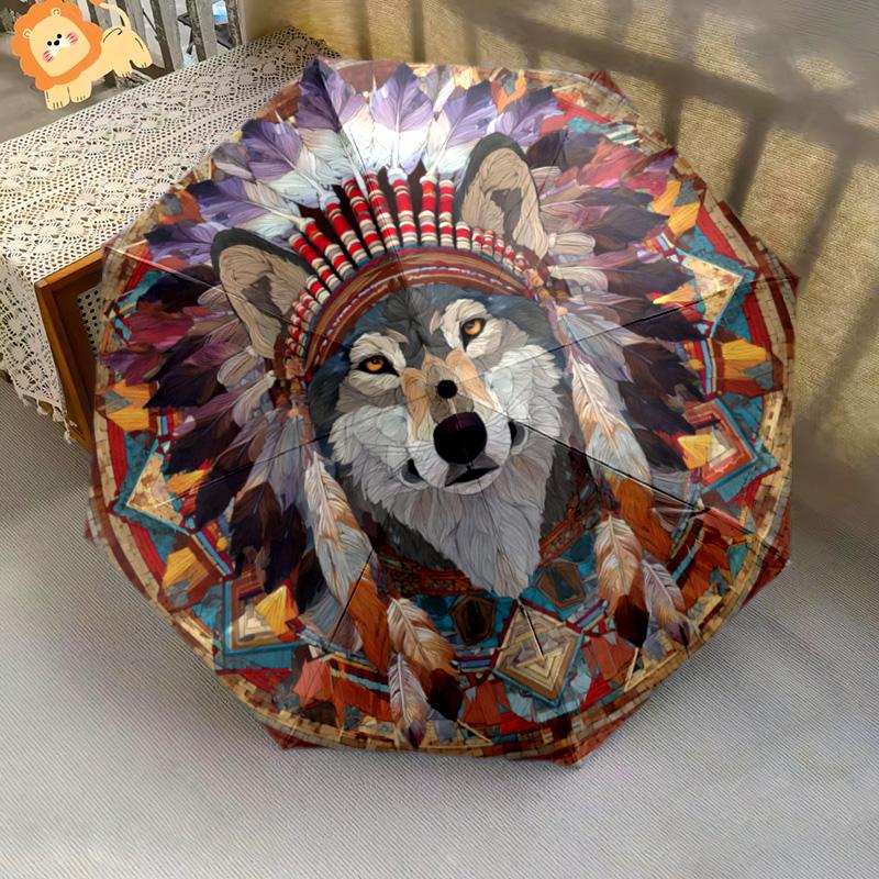 1 PC Automatic Folding Umbrella - Wolf Pattern, Portable & Foldable Design with 8 Ribs, Christmas Birthday Gifts