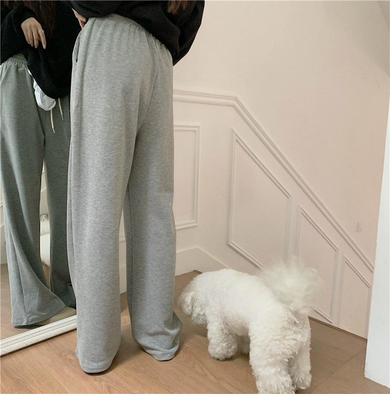 145cm Petite Women's High-Waisted Gray Wide-Leg Pants - Versatile Soft Autumn/Winter Casual Sportswear