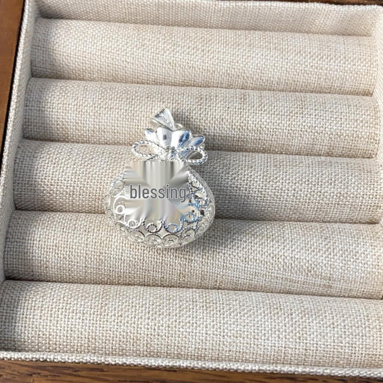 Sterling Silver S999 Filigree Money Bag Pendant Necklace for Women - Pure Silver Peace Clavicle Chain, Baby Gift. Pure Silver