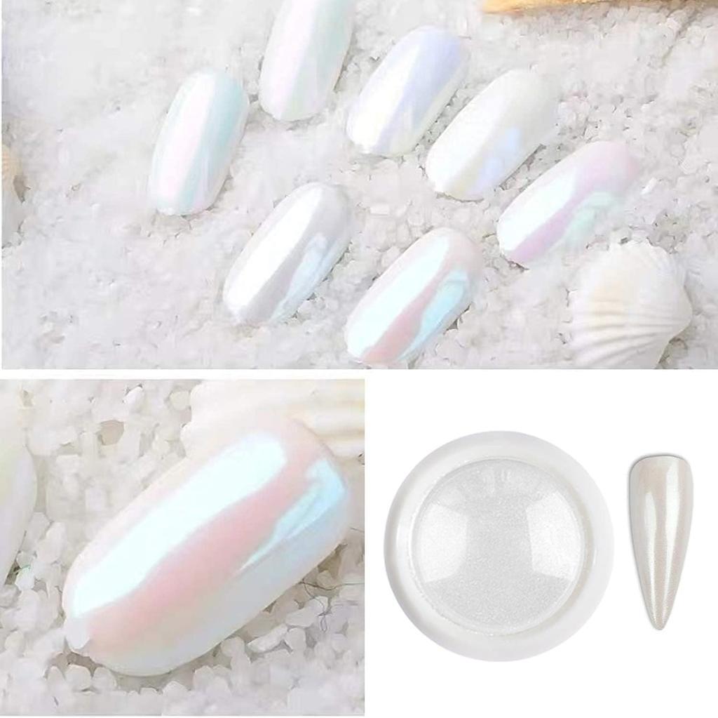 BISHENGYF Pearl Aurora Powder - High Gloss White Pearlescent Nail Polish Chrome Glaze Donut Aurora Ice Transparent Mirror Nail Powder for Art Design