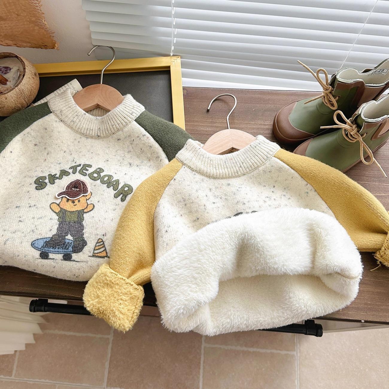 Boys Thick Fleece Lined Knit Sweater Warm Winter Base Layer for Toddlers 80