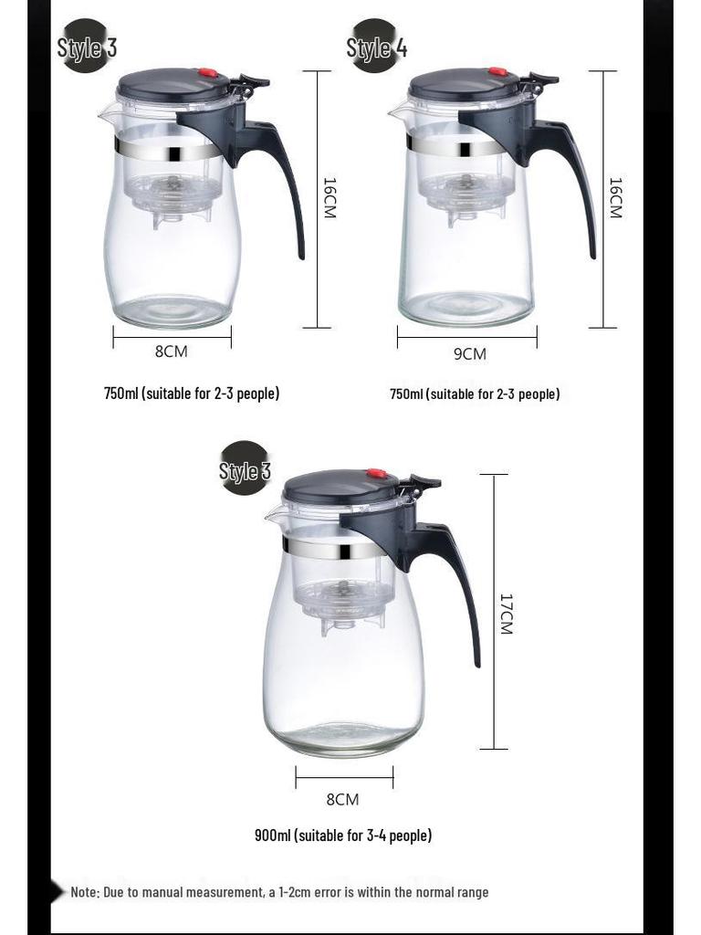 Elegant One-Button Glass Teapot with Tea and Water Separation and Custom Logo