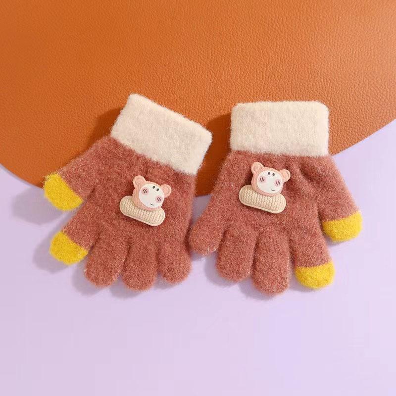 Cute Cartoon Bear Baby Gloves Toddler Boys Girls Warm Knitted Mittens Autumn Winter Kids Kindergarten Five Fingers Gloves