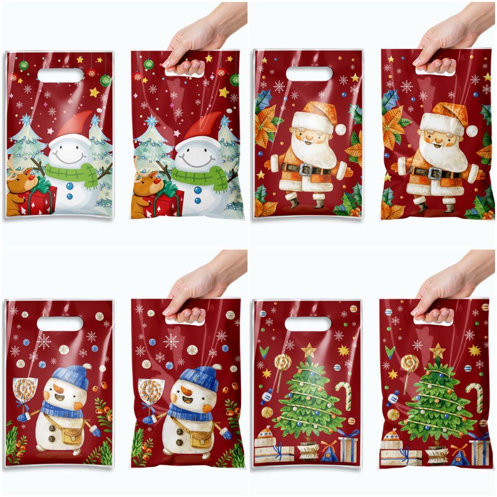 50ks Kreslený Santa Claus Vánoční dárkové tašky Vzor sněhu Vánoční potřeby Vánoční potřeby