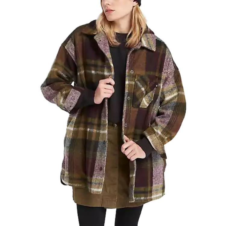 Timberland Plaid Long Sleeve Collared Jacket Women Jackets Brown A6HA1-I30