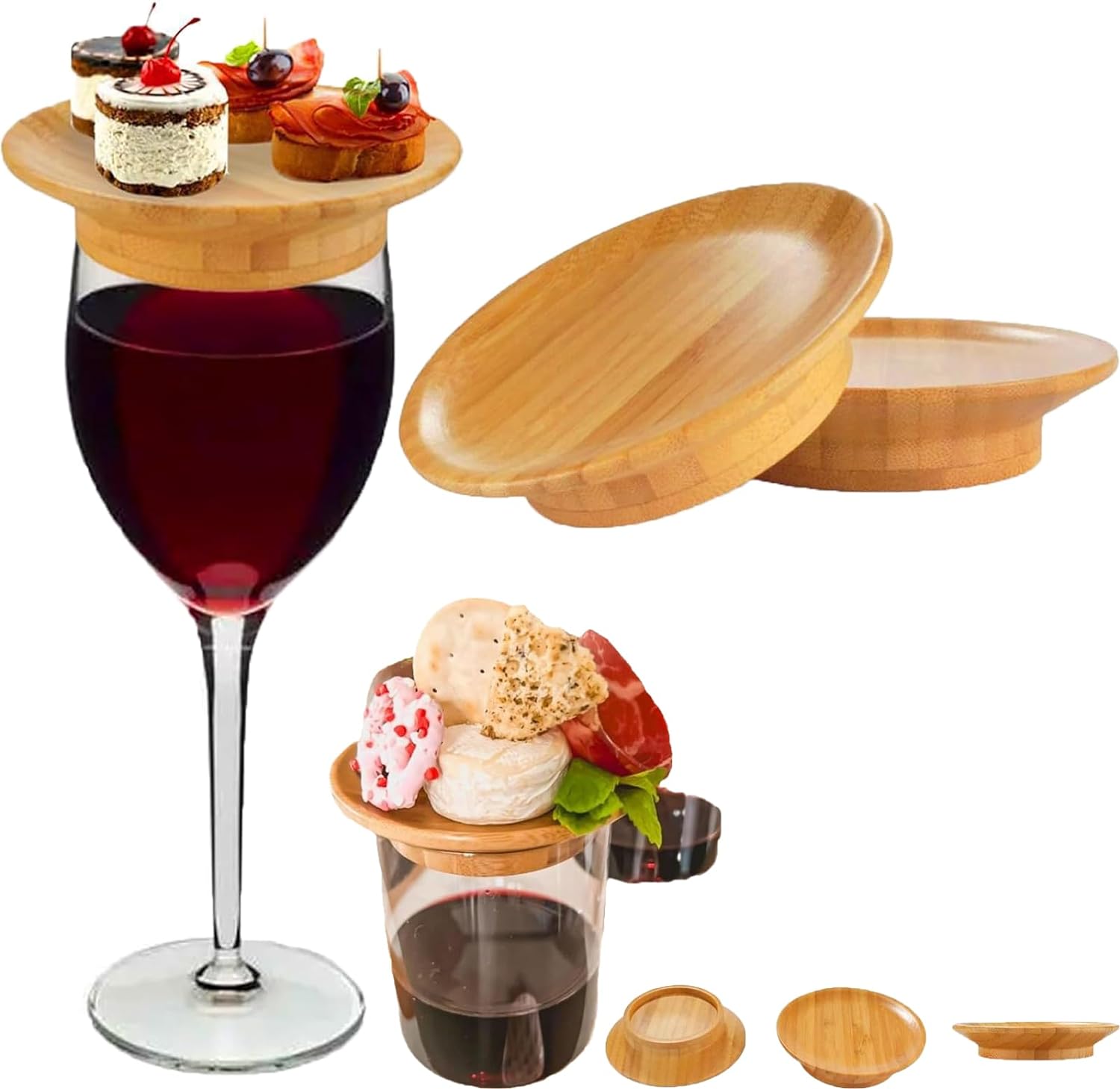 

Топпер для мясных закусок из бокала для вина, Топпер для мясной закуски в бокале, Бамбуковый топпер для бокала для вина, Тарелки для закусок из бокала для вина 2PCS