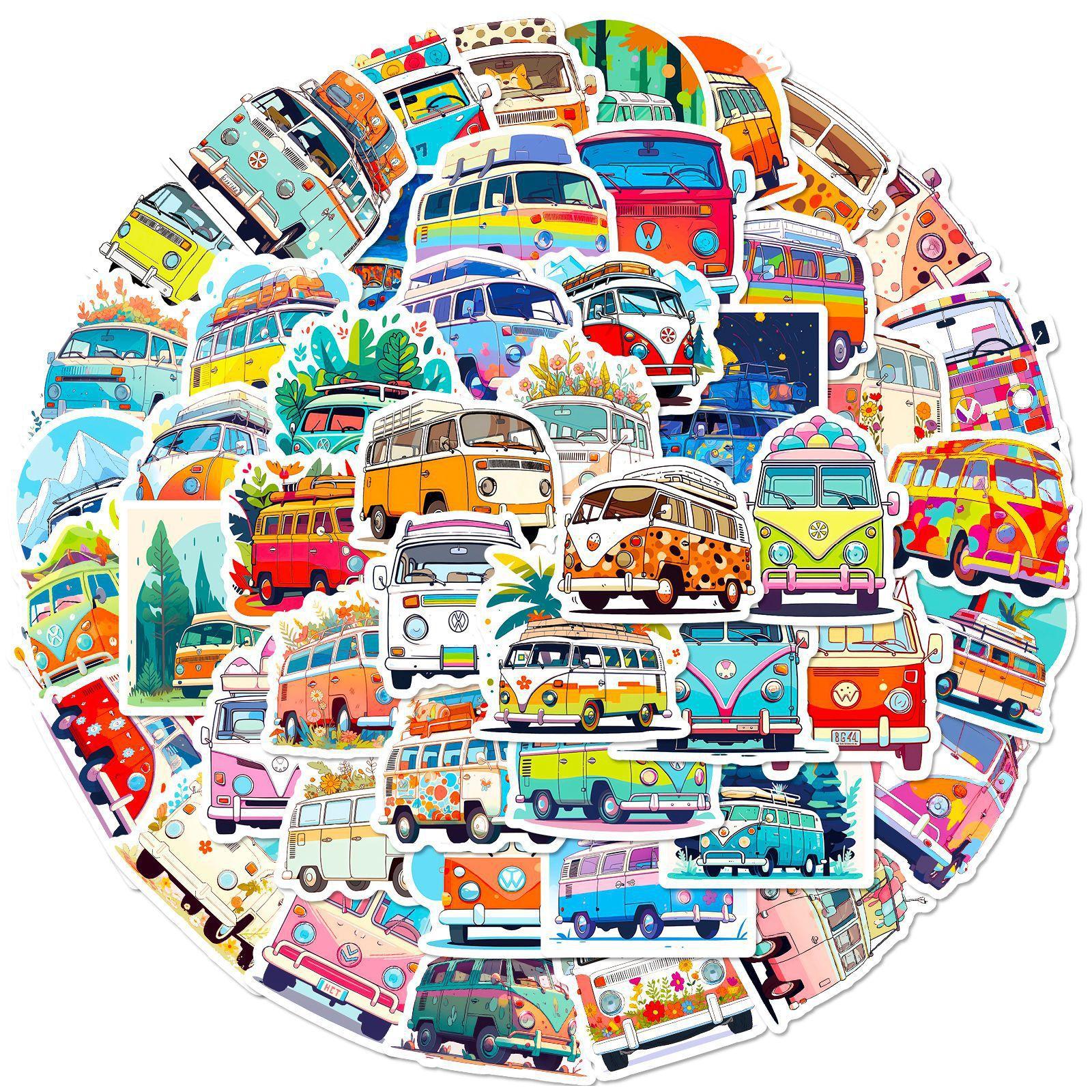 

50 Float Bus Stickers Cartoon Transportation Stickers Kids Enlightenment Education Hip Hop Bus Graffiti Stickers
